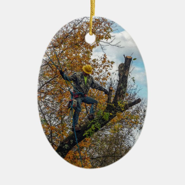 Tree Surgeon Ceramic Ornament (Front)
