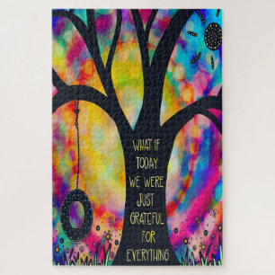 Tree Swing Grateful for Everything Quote Fun Jigsaw Puzzle