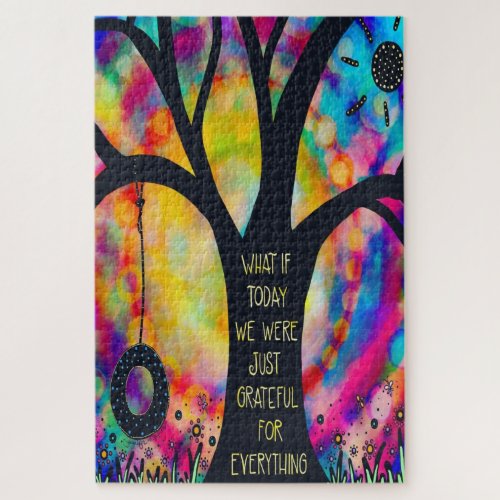 Tree Swing Grateful for Everything Quote Fun  Jigsaw Puzzle