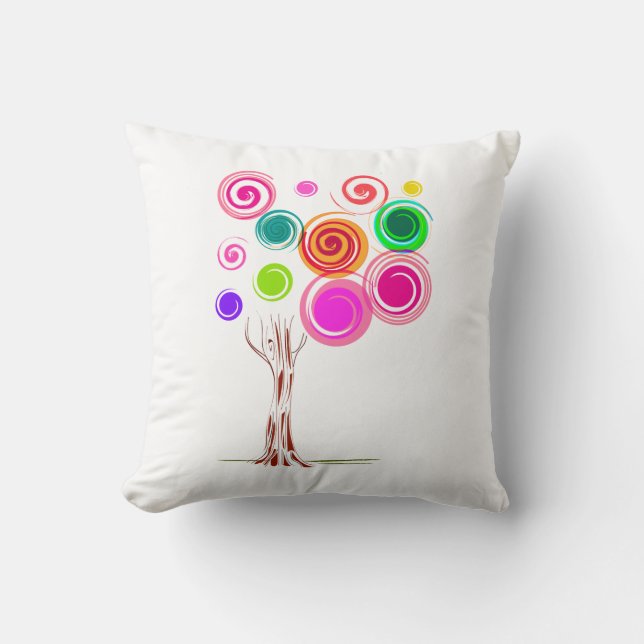 tree swirly foliage colourful throw pillow (Front)