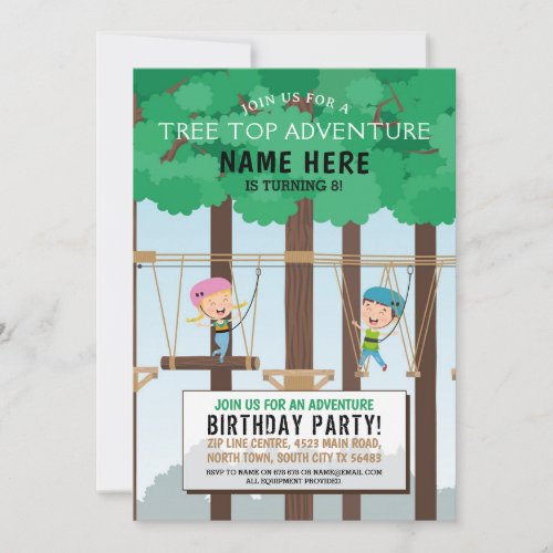 Tree Top Birthday Adventure Park Outdoor Invite