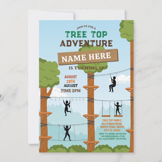 Tree Top Birthday Adventure Park Outdoor Invite (Front)