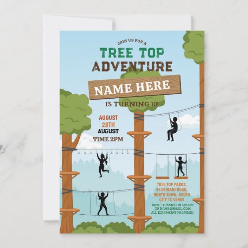 Tree Top Birthday Adventure Park Outdoor Invite