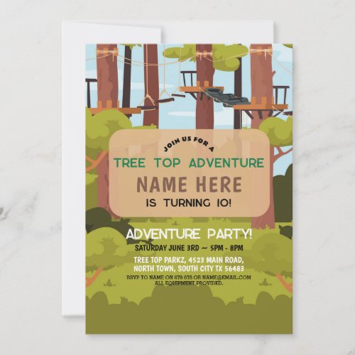 Tree Top Birthday Adventure Park Outdoor Invite