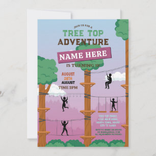 Tree Top Birthday Pink Girl Adventure Park Outdoor Invitation