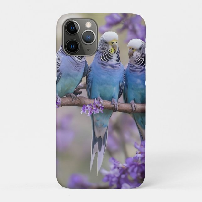 Tree Top Chatter: Blue Budgies In Jacaranda Tree, Case-Mate iPhone Case (Back)