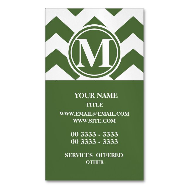 Tree Top Chevron Monogrammed Business Card Magnet (Front Vertical)