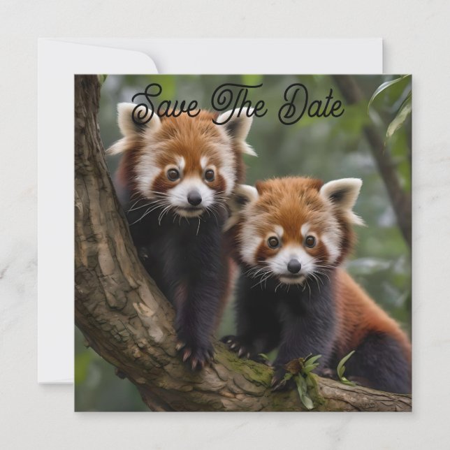 "Tree-top Explorers: Baby Red Pandas Looking Out Save The Date (Front)