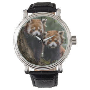 "Tree-top Explorers: Baby Red Pandas Looking Out Watch