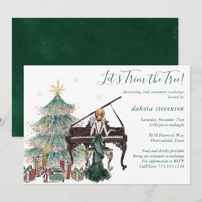 Tree Trim and Holiday Ornament Exchange Party Invitation (Front/Back)