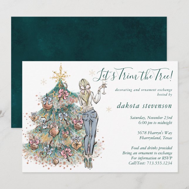 Tree Trim and Holiday Ornament Exchange Party Invitation (Front/Back)