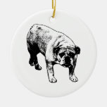 Tree Trim Bulldog Outline Ceramic Ornament