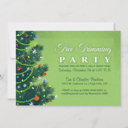Tree Trimming Party Invitation _ Green Tree