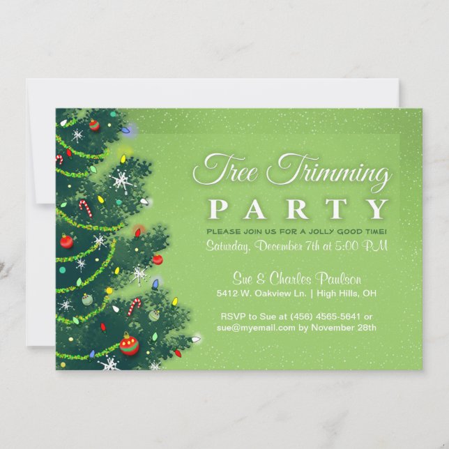 Tree Trimming Party Invitation - Green Tree (Front)