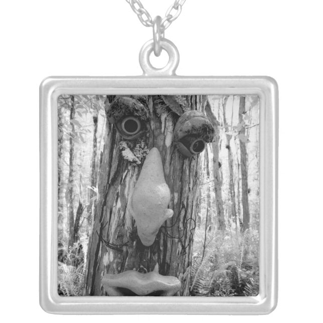 Tree troll on a Big Cypress tree. Silver Plated Necklace (Front)
