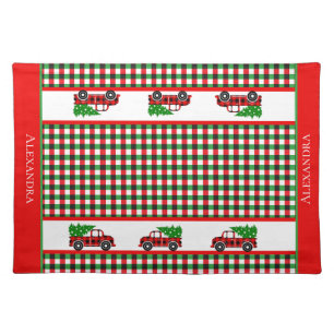 Tree Truck Chef Red Green Holiday Plaid Placem Cloth Placemat