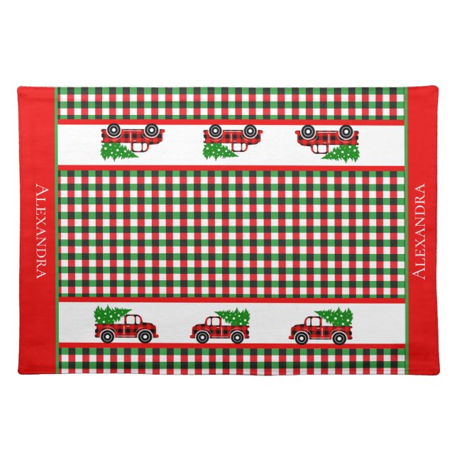  Tree Truck Chef  Red Green Holiday Plaid   Placem Cloth Placemat (Front)