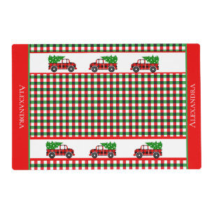 Tree Truck Chef Red Green Holiday Plaid Placemat
