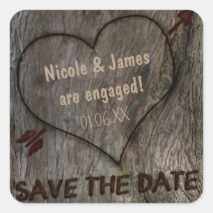 Tree Trunk + Carved Heart Save The Date Stickers