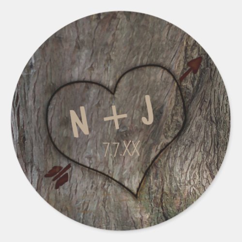 Tree Trunk  Carved Heart Wedding Rustic Stickers