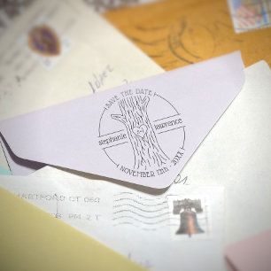 Tree Trunk Couples Initials Save The Date Wedding Rubber Stamp