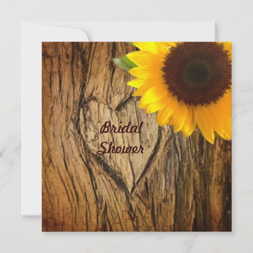 tree trunk heart country sunflower bridal shower invitation