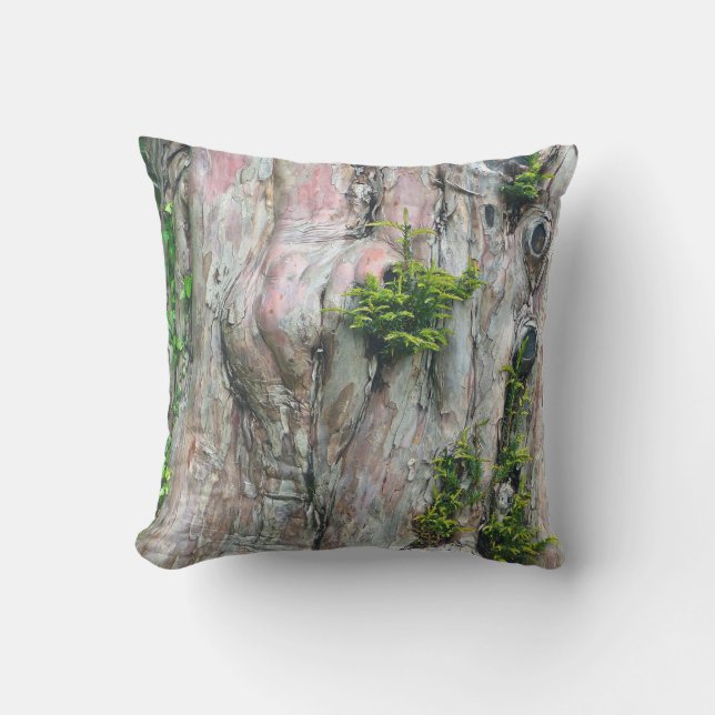 TREE TRUNK, KNOT-HOLES,MOSS OUTDOOR PILLOW (Front)