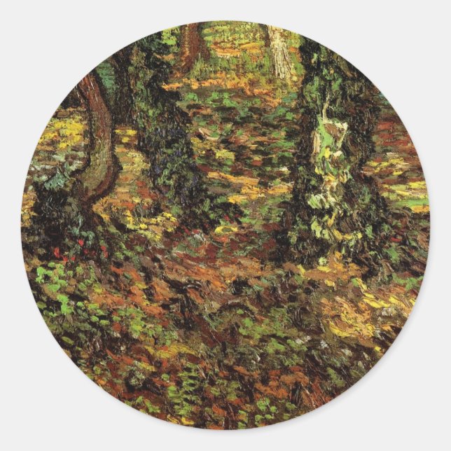 Tree Trunks with Ivy by Vincent van Gogh Classic Round Sticker (Front)