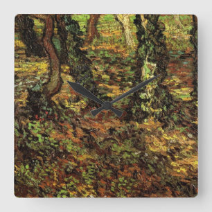 Tree Trunks with Ivy by Vincent van Gogh Square Wall Clock