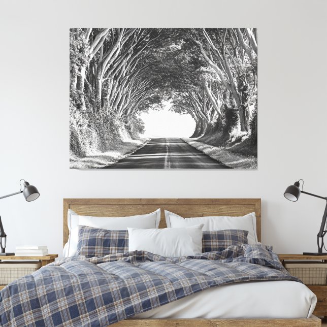 Tree Tunnel Kauai Photography Black and White Canvas Print (Insitu(Bedroom))