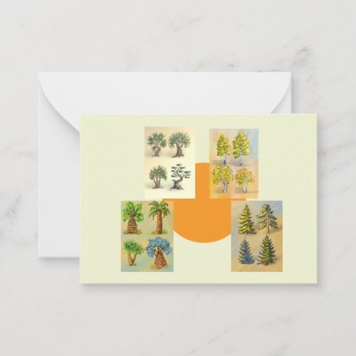 Tree varieties known on greeting card. note card