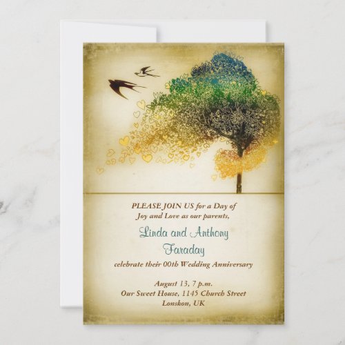 tree vintage art wedding anniversary invitation