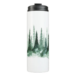 tree watercolor painting pine forest thermal tumbler