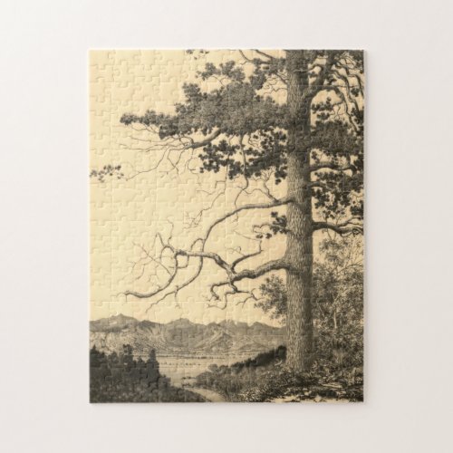 Tree Waterway Mountains Nature Scene Puzzle