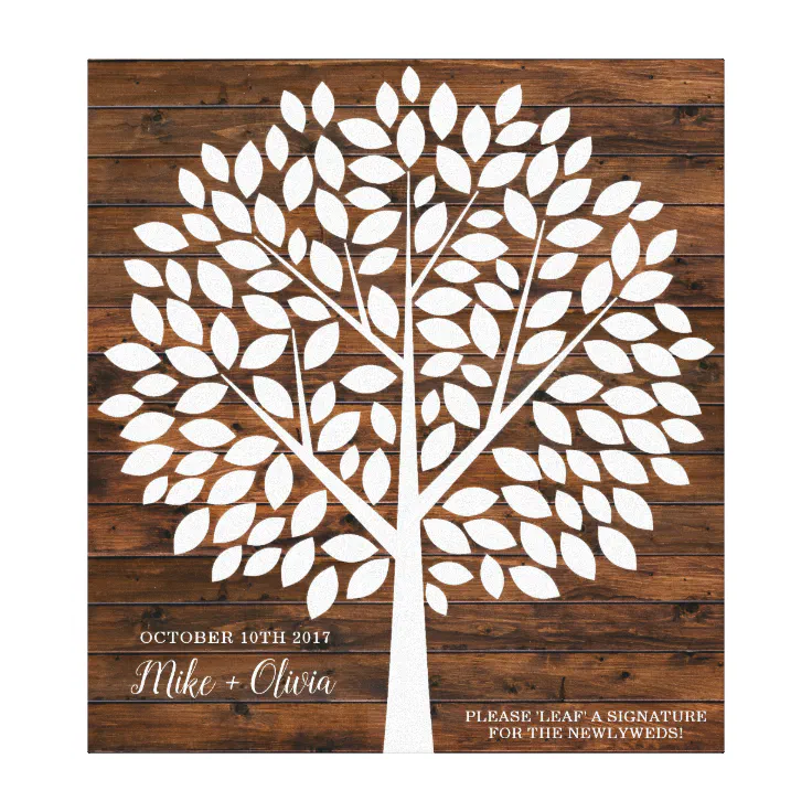 Vintage Wood Effect Guestbook Tree Message Personalised Wedding Sign 