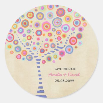 Tree Wedding Name Save The Date Label Sticker by Pip_Gerard at Zazzle