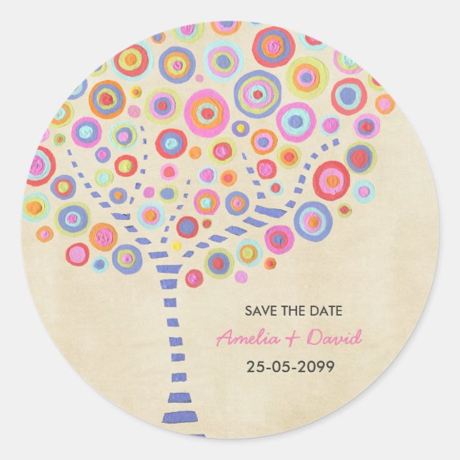 Tree Wedding Name Save the Date Label Sticker (Front)