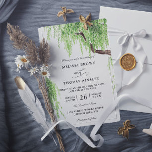 Tree Weeping Willow Budget QR Code Wedding Invitation