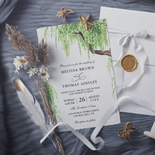 Tree Weeping Willow Elegant Rustic Modern Wedding Invitation