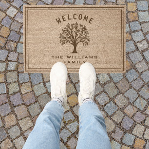 Tree Welcome Home Custom Family Name Curved Text Fiber Doormat