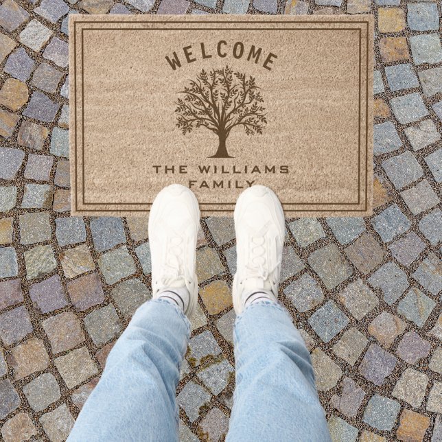 Tree Welcome Home Custom Family Name Curved Text Fiber Doormat (Creator Uploaded)