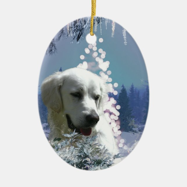 Tree White Lab Ceramic Ornament (Front)