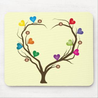 tree with bright hearts mouse pad