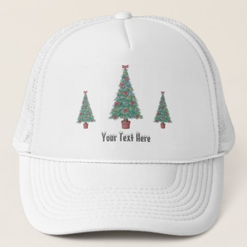 tree with decorations red bows and bells christmas trucker hat