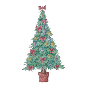 tree with decorations red bows bells christmas neck tie