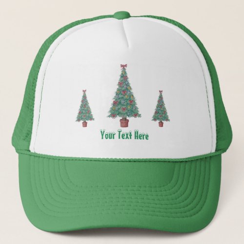 tree with decorations red bows bells for christmas trucker hat