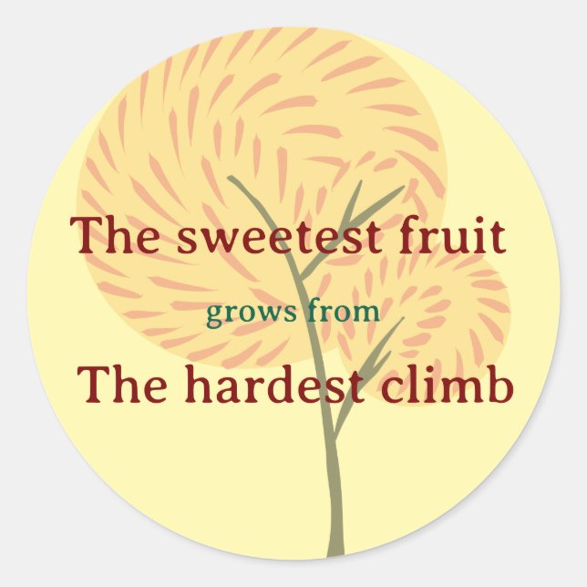 Tree with fire-like flowers and inspiration quote classic round sticker (Front)