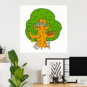 Tree with Forest Animals Cute Nature Poster
