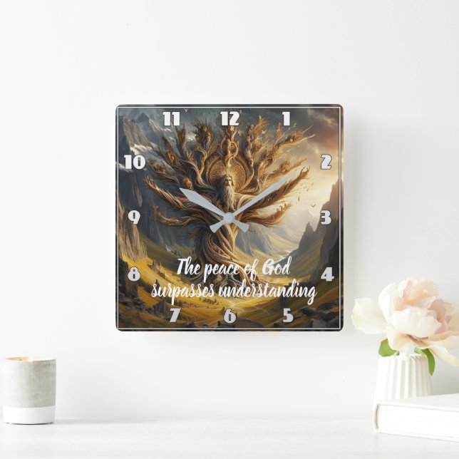 Tree with Gods peace surpasses all Square Wall Clock (Home)