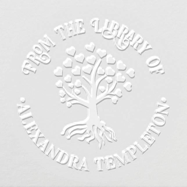 Tree with Heart Leaves,Roots Rnd Library Book Name Embosser (Design)